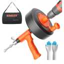 Drain Snake, 25ft Flexible Steel Drain Auger With Drill Adapter, Plumbing Unblocking Hand Auger, Manual Or Powered for Shower & Bathtub Clogs-No auto retract or feed (Orange)