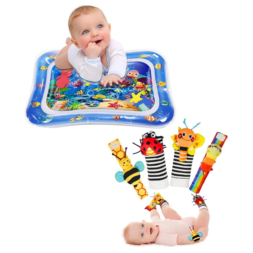 Infinno Tummy Time Mat Toys and Baby Rattle Socks Combo, Perfect Baby Shower Gifts for Newborns Baby Toys, Baby Stuff