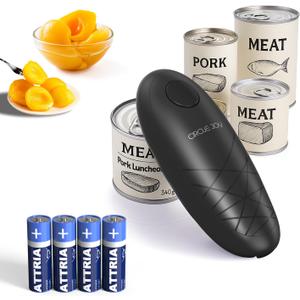 CIRCLE JOY Electric Can Opener, One-Touch Automatic Can Opening with Smooth Edges, Food Safety Handheld Battery-Operated Can Opener for Kitchen and Seniors, Black