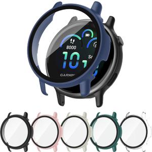6 Pack Case for Garmin Vivoactive 6 with Tempered Glass Screen Protector, Shockproof Hard PC Bumper Protective Cover Compatible with Garmin Vivoactive 6