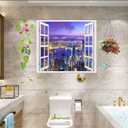 Self-Adhesive Wall Sticker Romantic Living Room Bedroom Study Office Decorative Wall Sticker Ocean Scenery Fake Window Sticker Mural (36"48", City Night)