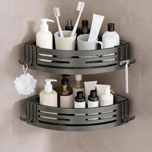 Conworld Corner Shower Caddy Suction Cups, Corner Shower Shelf for Inside Shower, Organizer Suction for Bathrooms Storage, No-Drilling Removable (Aluminum, 2-Pack, Gunmetal Gray)