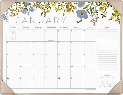 Desk Calendar 2025 with Desktop Mat, Cabbrix Large Desk Pad Calendar 22 x 17 Inch Runs From January 2025 to December 2025, Floral Design Calendar 2025 for Home School and Office (Apricot)