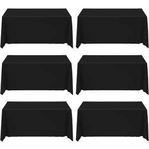6 Pack Black Table Cloth 90132 inch Rectangle Polyester Tablecloth Washable Wrinkle Resistant Table Covers for Birthday Wedding Party Banquet