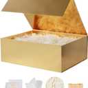 UoeRing 1 Pcs Gold Gift Box Large 13.5x11.8x4.7 inch Luxury Gift Box for Presents with Magnetic Closure Lid Collapsible,Birthday,Contains Card, Ribbon, Tissue Paper,Shredded Paper Filler