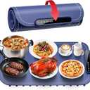 Warming Mat for Food, Upgraded Fast-Heating Electric Warming Tray with 7 Temp Levels & 8 Timers, Buffet Raised Feet & Rollable Silicone Heat Pad, Portable Food Warmer for Home, Party & Travel (Blue)