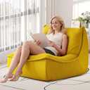 Bean Bag Chair for Adults, Single Lounge Chair with Lumbar Pillow, Comfy Floor Sofa with High-Resilience Foam, Lazy Accent Chair for Living Room, Bedroom, Apartment, Or Reading Corner, Yellow, 2 ft 7.5 in x 3 ft 2.5 in x 2 ft 3.5 in