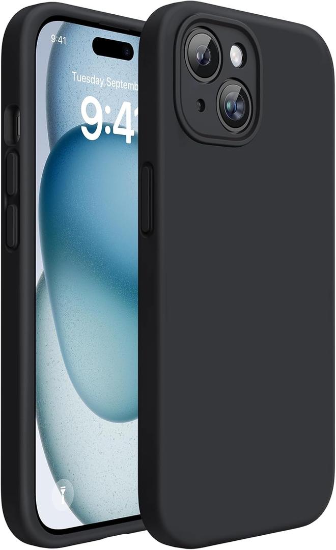 Miracase Compatible with iPhone 15 Plus Case, [Soft Anti-Scratch Microfiber Lining], Liquid Silicone Case Gel Rubber Shockproof Drop Protection Phone Case for iPhone 15 Plus, Black