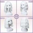 White Wigs with Bangs for Women,Shoulder Length Short Wavy Bob Wigs With Bangs Synthetic Bob Wig Curly Wig Heat Resistant Colorful Wavy Wig Cosplay Fun Wigs For Daily Party(12 Inch)