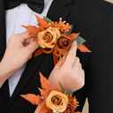 Serwalin 2 Pcs Wrist Corsage and Boutonniere Set, 6-7 Inch Orange Corsage for Wedding, Boutonniere for Men Corsage Wristlet Prom Ceremony Anniversary Accessories Suit