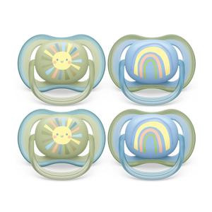Philips Avent Ultra Air Pacifier - 4 x Light, Breathable Baby Pacifiers for Babies Aged 0-6 Months, BPA Free with Sterilizer Carry Case (Model SCF085/49) (Smiling Sun / Blue Rainbow)
