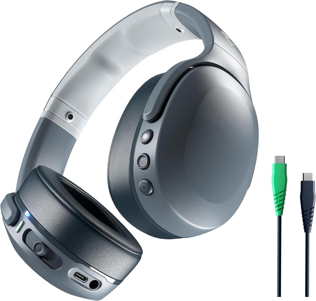 Skullcandy Crusher Evo Wireless Bluetooth Headphones with Extra USB-C Charging Cable, Multi-Sensory Bass, Noise Isolating Over-Ear Fit, 40 Hours Battery, Microphone for iPhone Android - Chill Grey