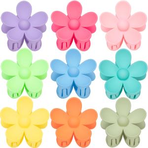 Flower Hair Clips for Women - 9 PCS Matte Claw Clips With Strong Hold for Thick and Thin Hair - Non Slip, 9 Styles (A-Multiple Colors)