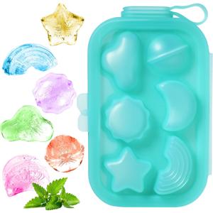 2 x 6-Piece Silicone Ice Cube Mold Set with Lid | Sphere, Sun, Cloud & Star Shapes | Leak-Proof & Dishwasher-Safe | Reusable Fun Ice Trays for Cocktails, Coffee, Kids Drinks (Blue-Green)