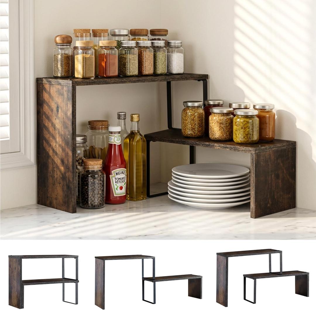 Kitchen Countertop Organizer, 2 Tier Corner Shelf, Spice Rack