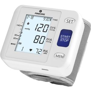 P PANACARE Wrist Blood Pressure Monitor for Home Use, Large LCD Backlit Display, Portable and Lightweight, 298 Memory Storage for 2 Users with Carrying Case