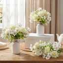 6 Set Fake Flowers with Vase Artificial Roses Bouquets Table Centerpiece Ceramic Vase Rope Decor for Wedding Engagement Holiday Party Bridal Shower Home Decor(Classical White)