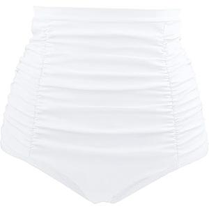 Tempt Me Women's High Waisted Swimsuit Bottom Tummy Control Ruched Bikini Bottom Vintage Swim Bottom Tankini Briefs< white, L