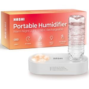 HASHI 2000mAh Wireless & Corded Portable Water Bottle Humidifier, USB-C Rechargeable Personal Mini Humidifier with Night Light, Leak-Proof Ultrasonic Cool Mist Maker for Travel, Office, and Car