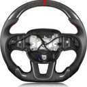 Steering Wheel for Dodge Charger for Dodge Challenger 2015-2024 3K Real Carbon Fiber Steering Wheel D-shaped Flat-bottom Perforated Leather Grip (SXT/GT/RT/SRT) with Heating