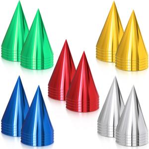 Sumind Colorful Birthday Party Hats Cone Hats for Adults Metallic Foil Cone Headwear