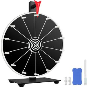 12 Inch 14 Slots Prize Wheel Tabletop or Wall Mount Fortune Spin with Dry Erase Marker and Eraser for Engaging Home Parties, Trade Show, Carnival Events (12'' Black)