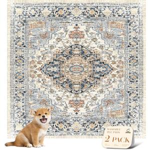 nunubaby Reusable Potty Pads for Dogs for Crates and Floors. Washable Pee Pads for Dogs, Stylish, Non-Slip and Leak-Proof Pee Pads. (Beige/Multi, 54" x54" )