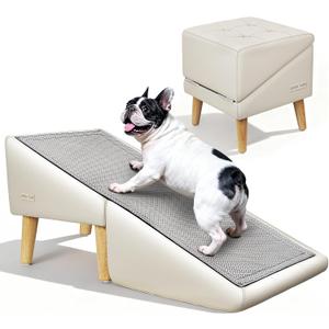 Dog Stairs for Small Dogs and Cats 16" H - with Encrypted Dot-Grip Non-Slip Surface, 2-in-1 Pet Ramp & Steps for Bed/Couch, Foldable Split Ottoman with Solid Wood Frame, Sturdy & Portable for Puppies