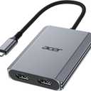 Acer USB C to Dual HDMI Adapter 4K@60Hz, 4-in-1 HDMI Splitter for Dual Monitors with 100W PD, USB 3.0, Docking Station Dual Monitor Compatible with Acer, MacBook Air/Pro, Dell XPS, HP, etc