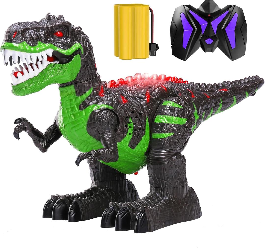 TEMI Remote Control Dinosaur Toys for Boys 3 4 5 6 7 8 Years, Electrical Stunt RC Walking Dinosaur Toy with Light and Sound, Rechargeable Battery, 360 Rotating, Birthday Toys for Kids (Green)