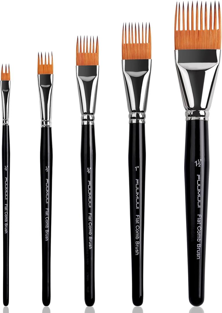 Fuumuui Grainer Brush Set5pcs Professional Flat Comb Brushes for Unique Texture Painting Perfect for Artists Acrylic, Watercolor and Oil (Black)