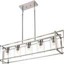 5-Light Farmhouse Chandeliers Brushed Nickel Dining Room Lighting Fixture for Kitchen Island Rectangle Chandelier Rustic Ceiling Lights with Clear Glass Shades, 41 inches x 8.5 inches x 41.3 inches