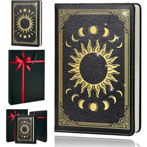 Premium Leather Journal for Women - Moon Phase A5 Notebook with 100gsm Thick Paper, Travel Journal Gift Set (Moon Phase Black)