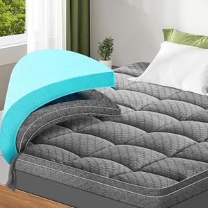 Dual Layer 3 Inch Memory Foam Mattress Topper King Size, 2 Inch Cooling Gel Memory Foam Plus 1 Inch Pillow Top Mattress Pad Cover, with 8-21 Inch Deep Pocket, Grey