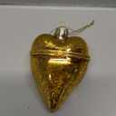 Golden Heart Glass Blown Ornament  Crackled Finish, Hinged Keepsake Box, 3.74" Hanging Decoration for Christmas Tree or Gift Display