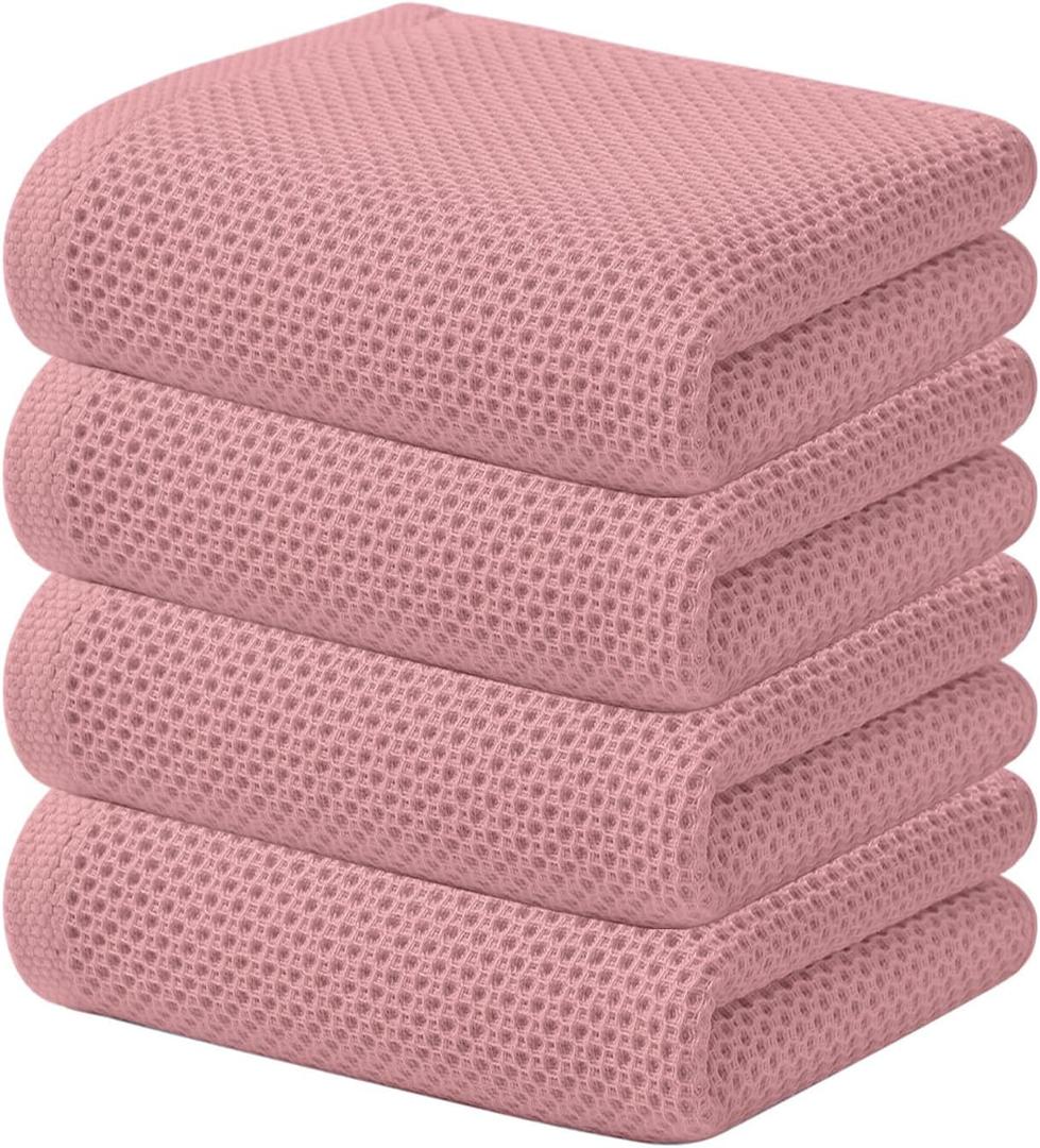 Kitinjoy 100% Cotton Waffle Weave Kitchen Hand Towels (13 X 28 Inches, Dried Roses), 4-Pack Super Soft and Absorbent Dish Towel for Drying Dishes
