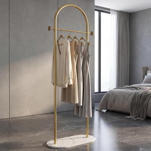 Gold Clothing Rack, Modern Clothes Rack with Shelf, Heavy Duty Freestanding Coat Rack, Metal Coat Hanger Stand with Hooks for Boutique Office