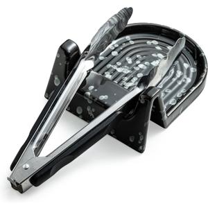 Ceramic Spoon Rest for Countertop Heat-Resistant Spoon Rest with Slot Easy for Tong and Spoon Kitchen Gadgets & Kitchen Utensils Holder, Black with White Splash