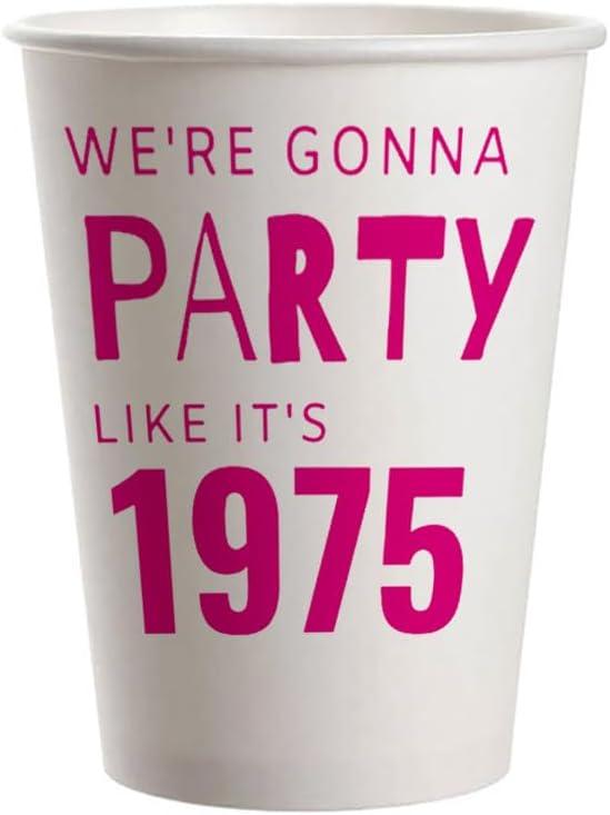 SharkBliss 1975 50th Birthday Party Cups, 20 Pack 9oz Pink We're Gonna Party Like It's 1975 50th Birthday Disposable Paper Cups for His Her Fifty 50th Birthday (Gonna 1975)