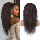 Youthfee Drawstring Ponytail for Women Deep Curly Ponytail Extension Synthetic Mixed with Human Hair Ponytails Cherry Red Highlights Afro Kinky Curly Pony for Daily wear,27 Inches