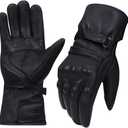 Harssidanzar Men Winter Motorcycle Gloves,Genuine Leather Full Finger Touchscreen Thermal Lined with Thinsulate Waterproof Motorcycles Motorbike Riding Gloves KM048US (Black, M)