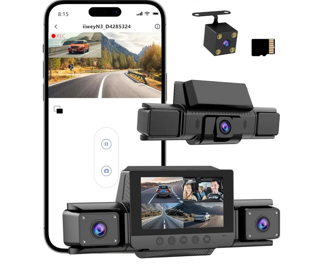 4-Channel 360° Dash cam Front and Rear FHD 1080P 180° Rotating Side-View Camera APP Control reversing Display Collision Detection Parking Monitoring Loop Recording | Suitable for sedans and SUVs
