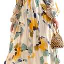Maxigerui Women's Long Sleeve Floral Maxi Dress 2026 Spring Summer Wedding Guest Dress Yellow Watercolor L