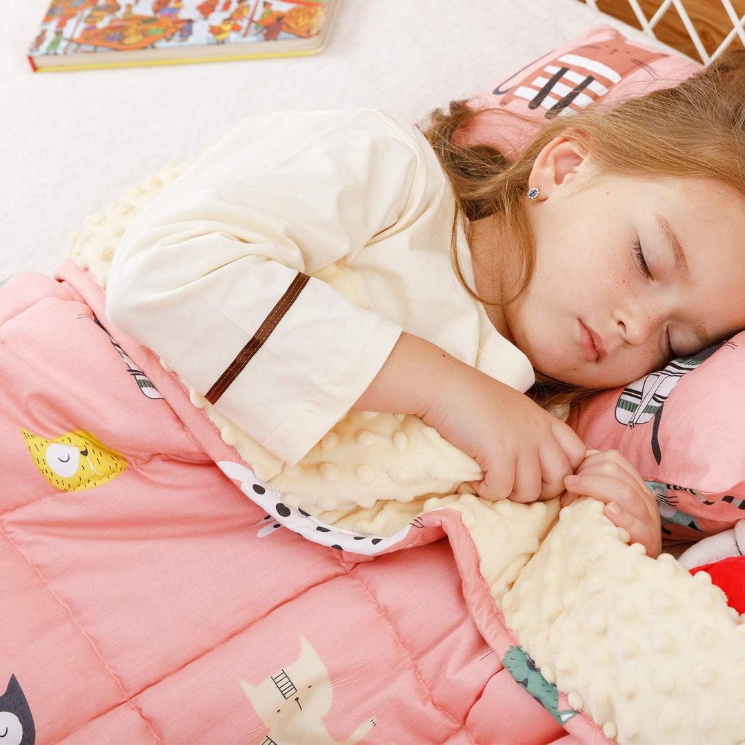 Uttermara Weighted Blanket 3 lbs, Ultra Cozy Minky Fleece and Cotton Sided with Cartoon Patterns, Reversible Heavy Blanket Great for Calming and Sleeping, 36x48 inches, Pink Cat
