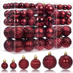 100ct Christmas Ball Ornaments Set, Burgundy Xmas Tree Decoration, Dark Red Shatterproof Decorative Hanging Balls for Christmas Party Holiday Wreath Garland Home Decor