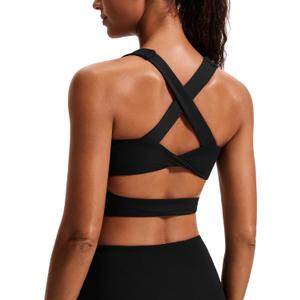 Sports Bras for Women Criss-Cross Back Padded Workout Tank Tops Medium Support Crop Tops for Women (XX-Large, Black)