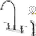 Kitchen Faucet with Side Sprayer, Brushed Nickel 2-Handle Faucet for 4 Holes Kitchen Sink