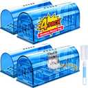 4 Pack Humane Mouse Traps No Kill, Catch and Release Live Mouse Trap Indoor for Home, Reusable Mice Trap Cage with Cleaning Brush(Blue)