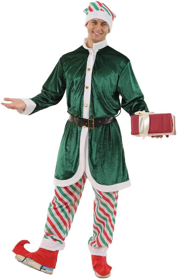 ReneeCho Men Santa Candy Elf Christmas Costume, Long Coat, Large Green