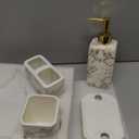 4 Piece Bathroom Accessories Set - White Bathroom Accessory Sets Includes Lotion Dispenser, Toothbrush Holder Tumbler, and Soap Dish - Glossy Finish (Marble, White)